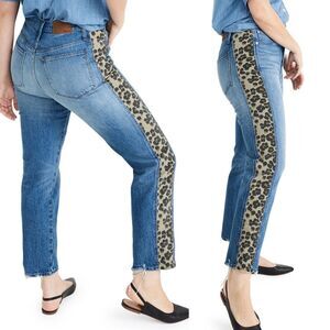 Madewell Classic Straight Leg Jeans with Leopard Side Stripe